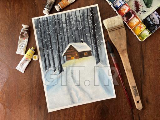 Winter Snowy Cabin in the Woods - Using Watercolours