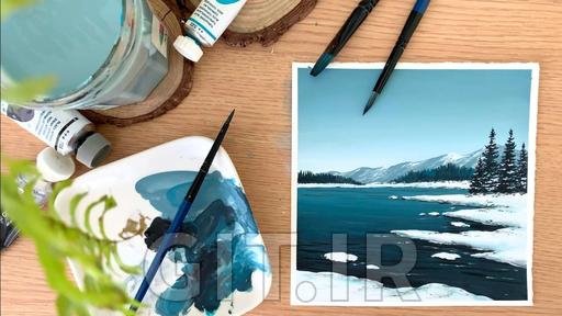 Winter Landscape Painting with Gouache