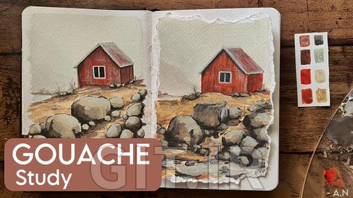 Learn Gouache as you paint : Exclusive Rock Study in a Scenic Landscape