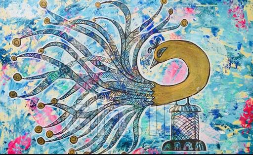 Intricate Peacock in Indian Style with Easy Abstract Background - Beginners Acrylic Painting