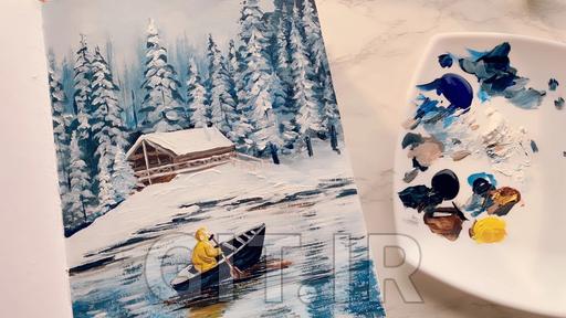 Snowy Pine Trees & A Winter Landscape - Acrylic Painting