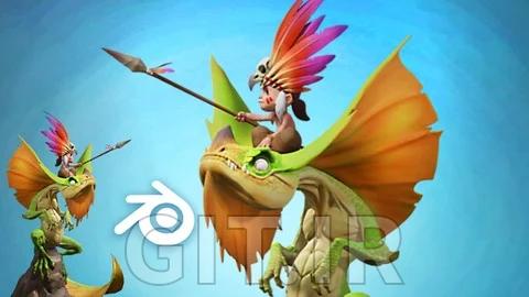 Dragon rider 3D Cartoon character in Blender course